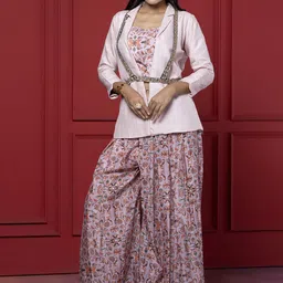 GloballyRonakRBafna Printed Top, Jacket, Palazzo With Belt Co-Ords-picture-22