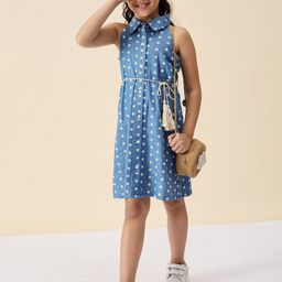 Stylo Bug Polka Dot Embroidered Denim A-Line Dress-picture-33