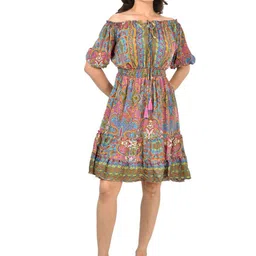 ADC SHEMONA Women Bohemian Print Off-Shoulder Fit & Flare Dress-image-42