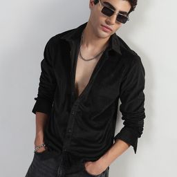 SHOWOFF Comfort Slim Fit Spread Collar Velvet Shirt-picture-29