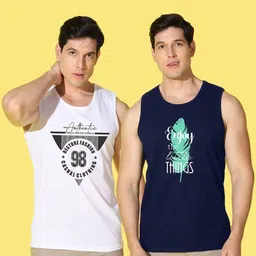WOOSTRO Men Pack of 2 Typography Printed Round Neck Cotton Slim Fit Sports T-shirts image 4