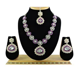 VATSALYA creation Alloy Gold- plated Purple Jewellery Set image 2