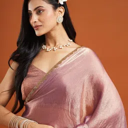 LOROFY Beads and Stones Organza Tussar Saree image 3