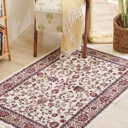 Home Centre Corsica Esteem Beige & Maroon Floral Woven Carpet-picture-16