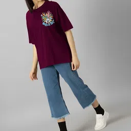 kintu parantu Graphic Printed Round Neck Drop-Shoulder Sleeves Oversized T-shirt image 3