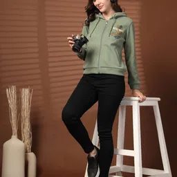 R.Code by The Roadster Life Co. Women Printed Hooded Front-Open Sweatshirt image 4