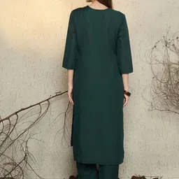Indo Era Pleated V-Neck A-Line Kurta With Trousers image 3