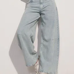 Tokyo Talkies Women Wide Leg High-Rise Whiskers and Chevrons Cotton Jeans-picture-43
