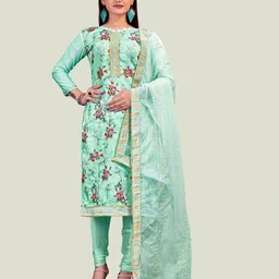 Maroosh Floral Printed Embllished Gotta Patti Chanderi Unstitched Dress Material-image-36