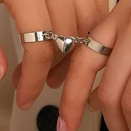 Vembley Alloy Silver Magnetic Heart Matching Couple Ring image 2