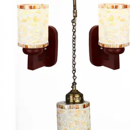 SOMIL White And Yellow 3 Pieces Textured Wood Cylinder Shaped Wall Lamp 4" x 6"-picture-28