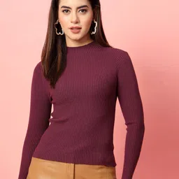 Mafadeny Women Ribbed High Neck Fitted Top-image-7