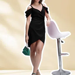 ZELZIS Puff Sleeve Applique Crepe Mini Dress-picture-36