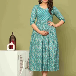 FACON GRAVIDA Floral Printed Maternity Fit & Flare Midi Dress-picture-30