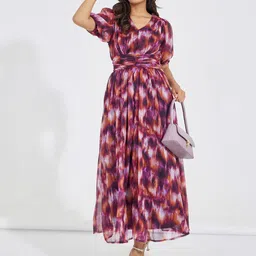 Styli Print Puff Sleeve A-Line Maxi Dress-picture-18