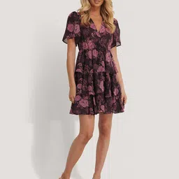 R.Code by The Roadster Life Co. Floral Flutter Sleeve Georgette Fit & Flare Mini Dress-picture-40
