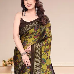 BilloRani Floral Printed Pure Chiffon Saree With Blouse Piece image 2