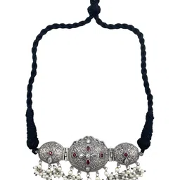 NAMAN ARTS Silver-Plated Artificial Stones Studded & Beaded Oxidised Jewellery Set image 2
