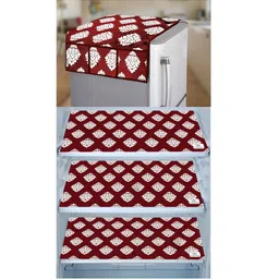 E-Retailer 4-Pcs Maroon & Off White Printed Refrigerator Covers-picture-54