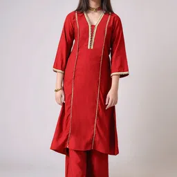 Sangria Girls Gotta Patti Embellished V-Neck A-Line Kurta & Trousers-picture-38