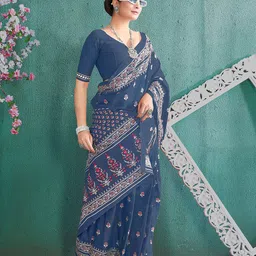 AMRUTKALA SAREES Woven Design Floral Printed Pure Cotton Block Print Saree-picture-37