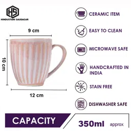 HINDUSTANI SAUDAGAR Pink Crafted Ceramics Solid Ceramic Matte Mugs Set of Cups and Mugs image 3