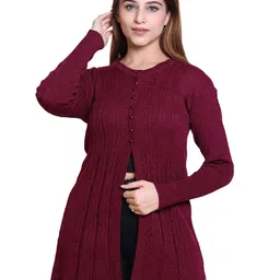 Varenyam Women Magenta Round Neck Longline Woolen Cardigan-picture-36