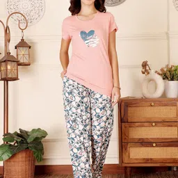Bodycare Women Cotton Printed T shirt & Pyjama Night suit-image-63