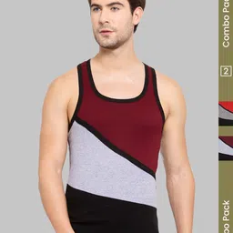 MACHO Pack Of 2 Colourblocked Pure Cotton Assorted Gym Innerwear Vests image 3