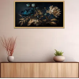 DEKORSTATION Gold-Toned & Blue 1 Piece Canvas Wall Painting-image-18