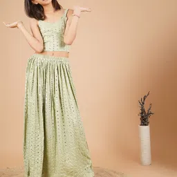 Unique Designers Girls Embellished Mirror Work Ready to Wear Lehenga & Blouse With Dupatta image 5