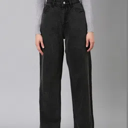 SHOWOFFFF Women Comfort Wide Leg Mid-Rise Light Fade Acid Wash Jeans-picture-22