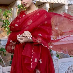 KALINI Embroidered Chanderi Silk Kurta Set with Pure Organza Dupatta image 3