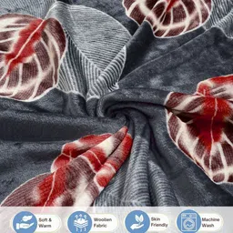 FABINALIV Grey & Red Floral Woollen 300 TC Double King Bedsheet Set-2.50 m X 2.25 m image 3