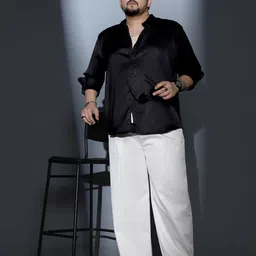 Instafab Plus Men Size Comfort Relaxed Fit Solid Spread Collar Satin Casual Shirt image 5