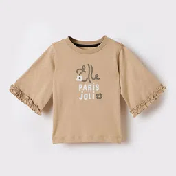 ELLE Girls Typography Printed Flared Sleeve Ruffles Cotton Top-picture-57