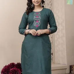 AUZAAI COLLECTION Selection Of 2 Floral Embroidered Round Neck Pure Cotton Kurtas image 1