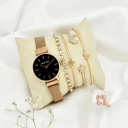 JOKER & WITCH Women Rose Gold -Toned & Black Watch Gift Set JWLT404-picture-34