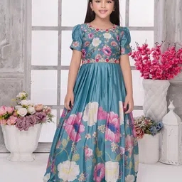 Tiny Kingdom Floral Print Puff Sleeve Satin Maxi Dress-picture-26