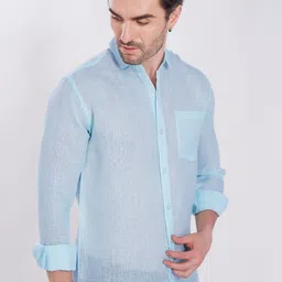 DIVISIVE Men Textured Spread Collar Linen Casual Shirt image 3