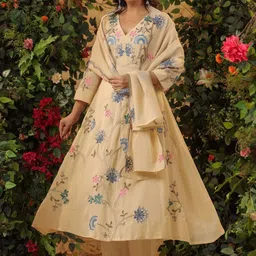 Morang Women Floral Embroidered Panelled Thread Work Kurta with Trousers & With Dupatta-picture-19