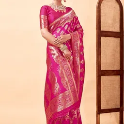SANISA Ethnic Motifs Zari Silk Blend Handloom Banarasi Saree image 3