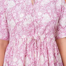 Meeranshi Ethnic Motifs Print Tie-Up Neck Cotton Peplum Top image 3