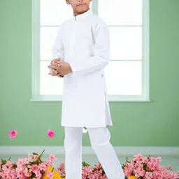 Pohar Creation Boys White Cotton Kurta Pyjama Set image 3