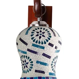 Devansh Brown & White Textured Wooden Traditional Wall Lamp image 4