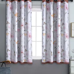 Aura White & Pink Set of 2 Floral Black Out Window Curtain image 1