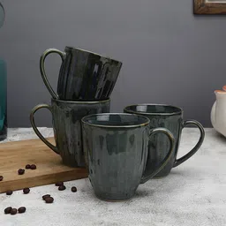 MIAH Decor Studio Pottery Green 4 Pcs Textured Ceramic Glossy Mugs 300 ml Each-picture-10