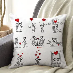 Indigifts White Printed Cushion Cover With Cotton Filler-image-60