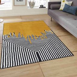PRESTO Yellow & White Geometric Printed Hand Tufted Wool Carpet-picture-14
