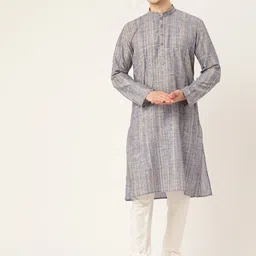 RAJUBHAI HARGOVINDAS Men Blue & Beige Handloom Kurta-picture-24